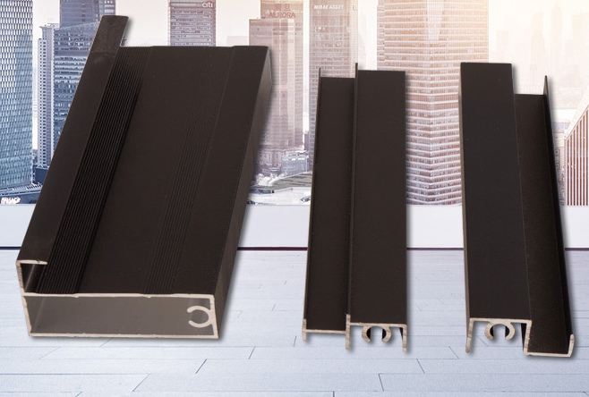 Glass sliding door aluminum profiles, oxidized and polished silver material for
